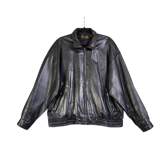 Scully Mens Vintage Leather Jacket Size 42 Black Soft Leather Smocked Waistband‎